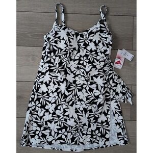 NWT Lands End Women Chlorine Resistant Sweetheart Swimdress Black Floral Size 4‎
